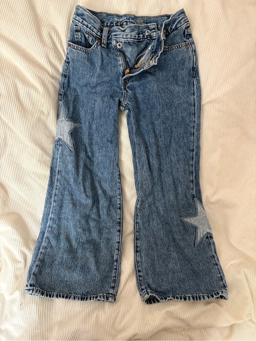 Wide Leg Star Patch Jeans - Blue